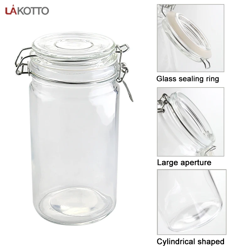 Glass Storage Jars for Kitchen Glass Food Storage Canisters with Airtight sealing ring Storage Containers for Flour, Sugar, Coff