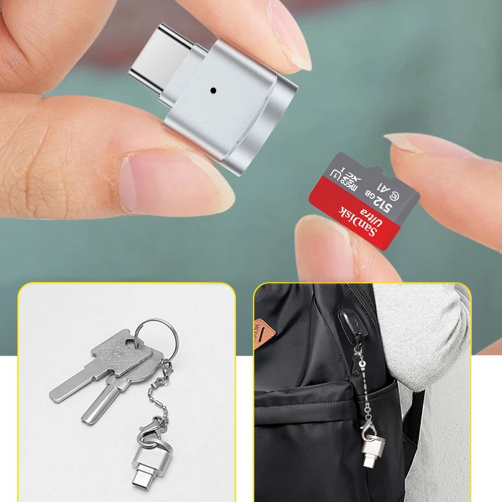 Mini OTG Metal Type C Card Reader For Mini Sd Card / Tf / Memory Card To Usb Flash Drive For Type C Adapter / Converter