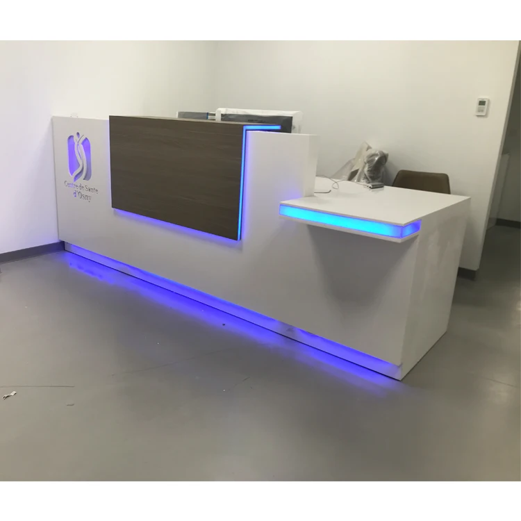 Simple Design Acrylic Led Logo Small Office Clinic Dentist Reception Area Counter Front Desk