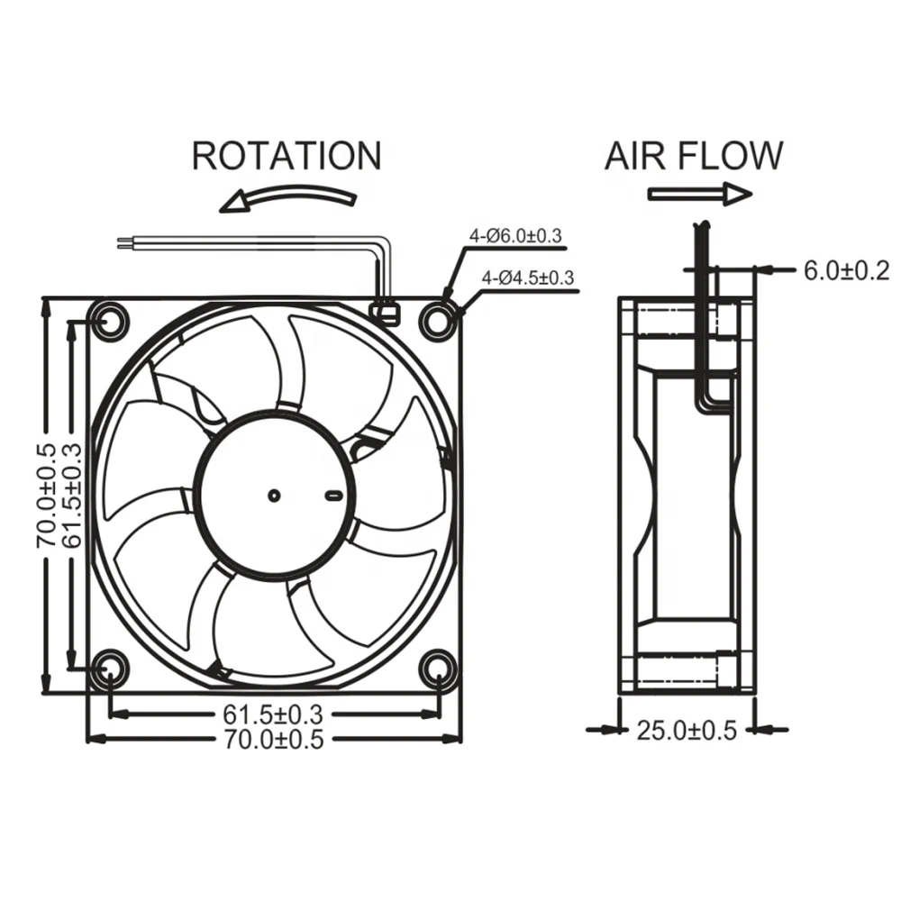 GX7025 12V/24V 70x70x25mm MEIXING DC Axial Fan Ball Sleeve Plastic Case Plastic Fan Blade Back High Speed Cooling Radiastor Fan