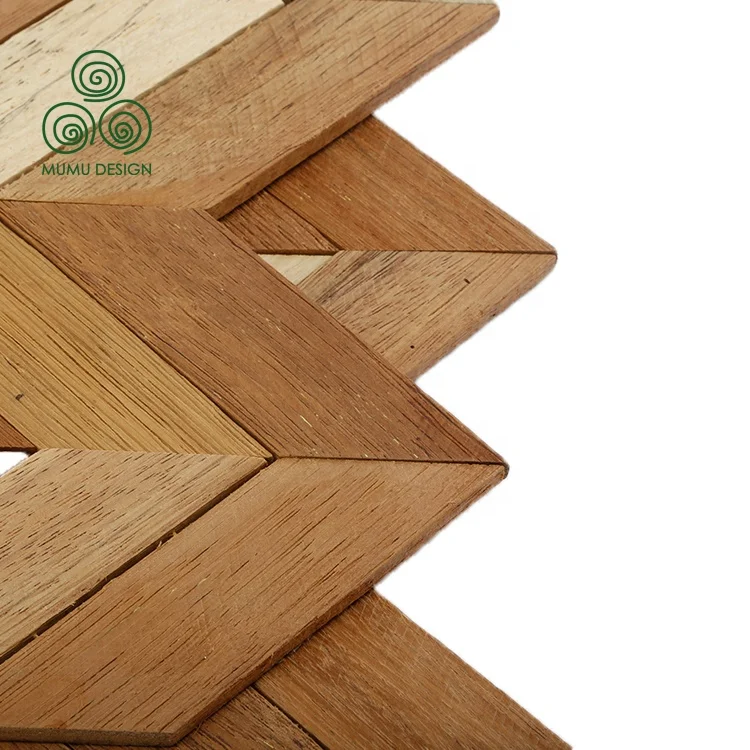 Dongguan MUMU Design Mixed Color Old Ship Wooden Slat Decor Panel Art Tiles Wooden Mosaic for Wall