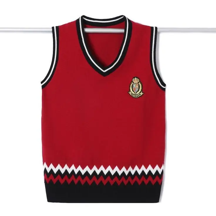 Custom Primary School Sweater Jumper High School Long Sleeve v-neck Knitted Sweater School Uniforms College Knit Vest