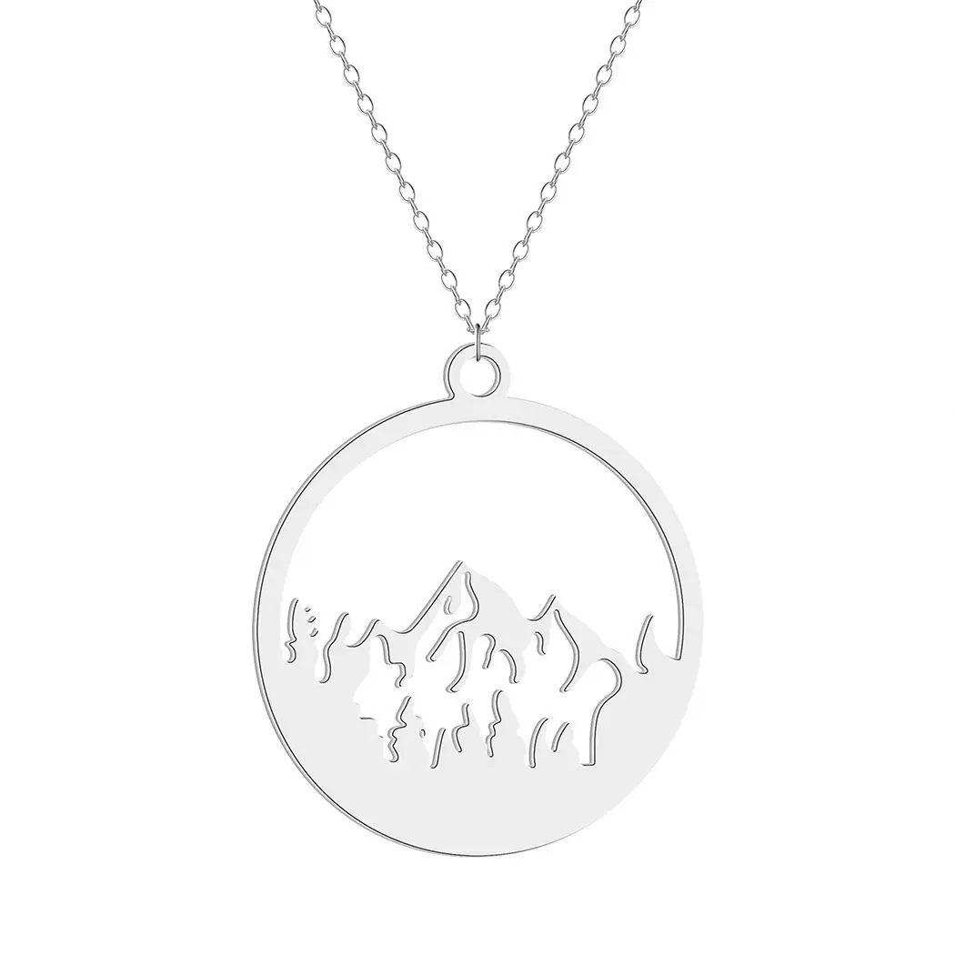 2023 New Arrival Hollow Round Circle Pendant Necklace Chic Stainless Steel Smooth Mountain Shape Necklace  jewelry necklaces