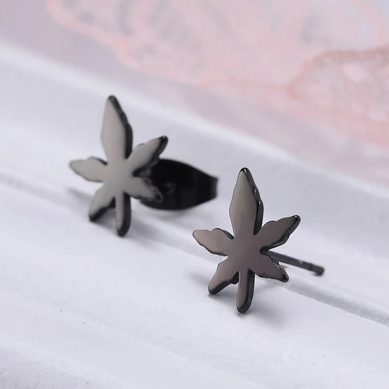 wholesale earings for women simple leaf stud earrings women jewelry stainless steel plated 18K real gold