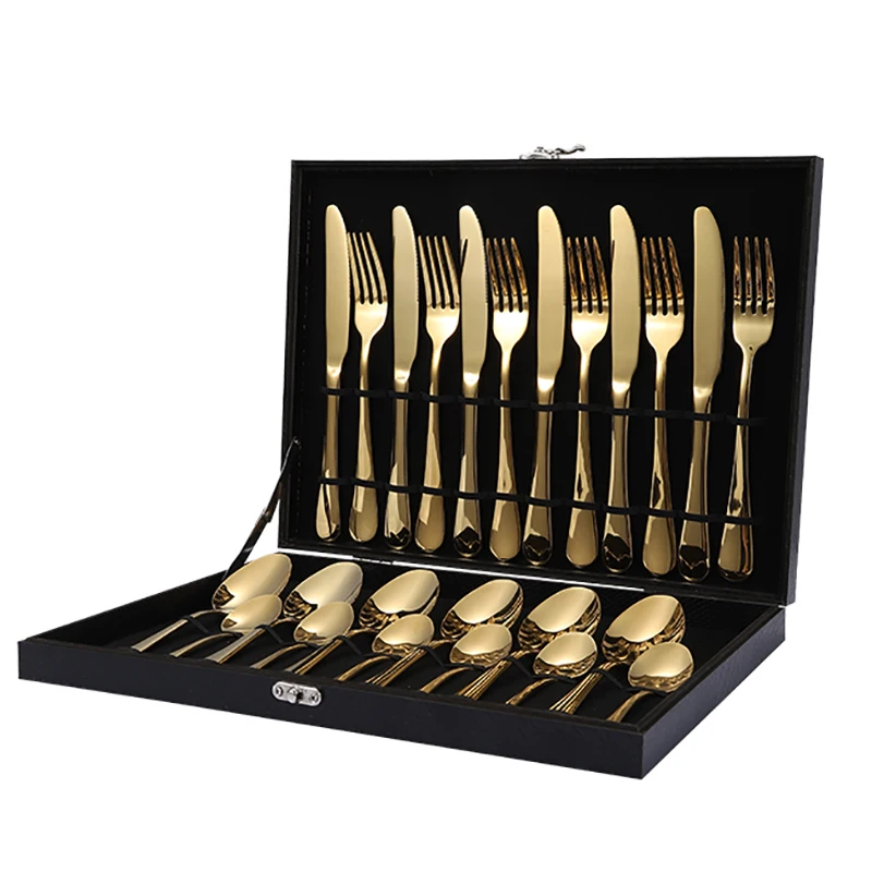 Hot Selling 16/20/24pcs Knife Fork Spoon Gold Stainless Steel Silverware Kitchen Cutlery Set