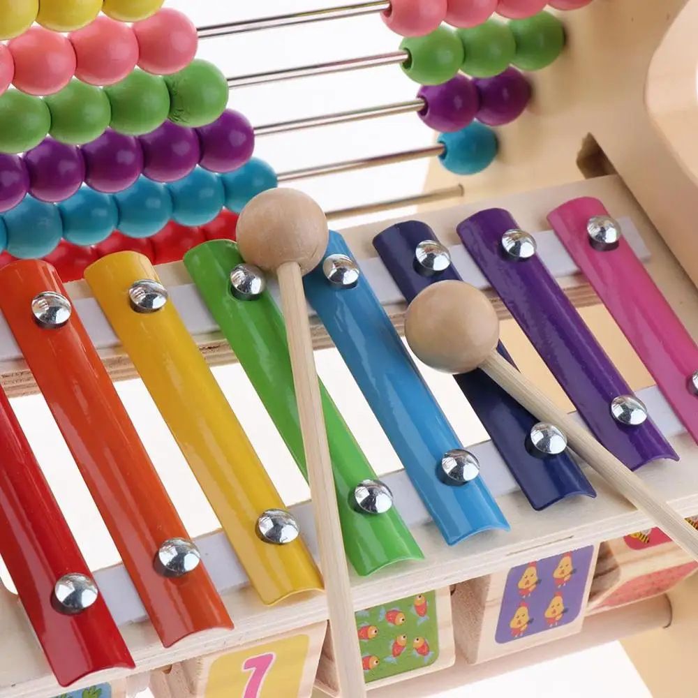 Baby Pink Educational Abacus Math Toys Unicorn Music Instruments Wooden Xylophone For Kids