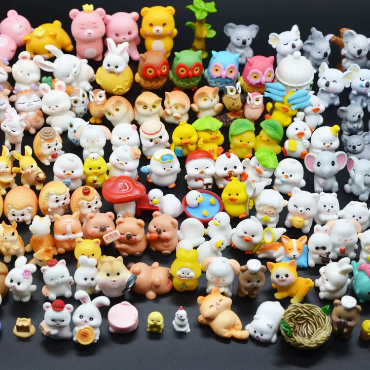 Children miniature cartoon zoo deer rabbit hedgehog Koala chicken bear duck owl toy mini resin animals bulk figurines for mini