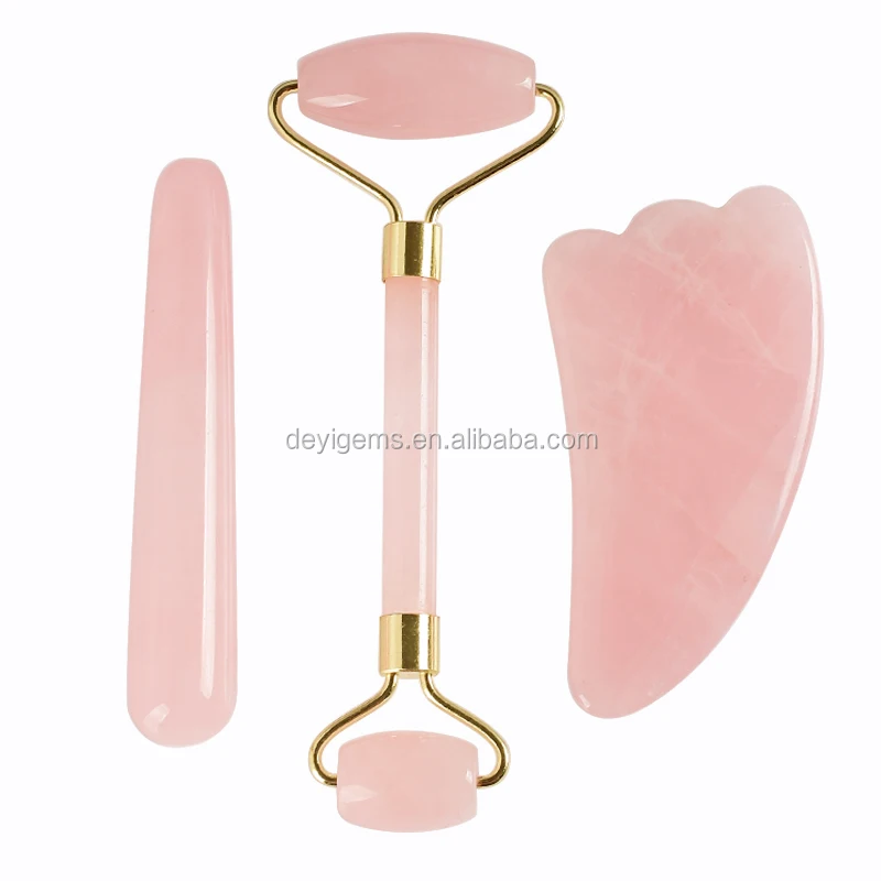 Wholesale amazon private label massage tool rose quartz facial roller and guasha scaping