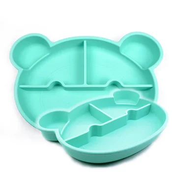 Bear Food Tray Sets BPA Free Toddler Snack Feeding Bowl Divided Kids Dinner Placemat Baby Silicone Plate Baby Tools