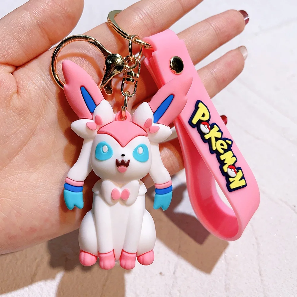 New Designs Pokemoned Rubber Cute Toy Keychain Sylveon Eevee Series PVC 3D Key Chain Ring