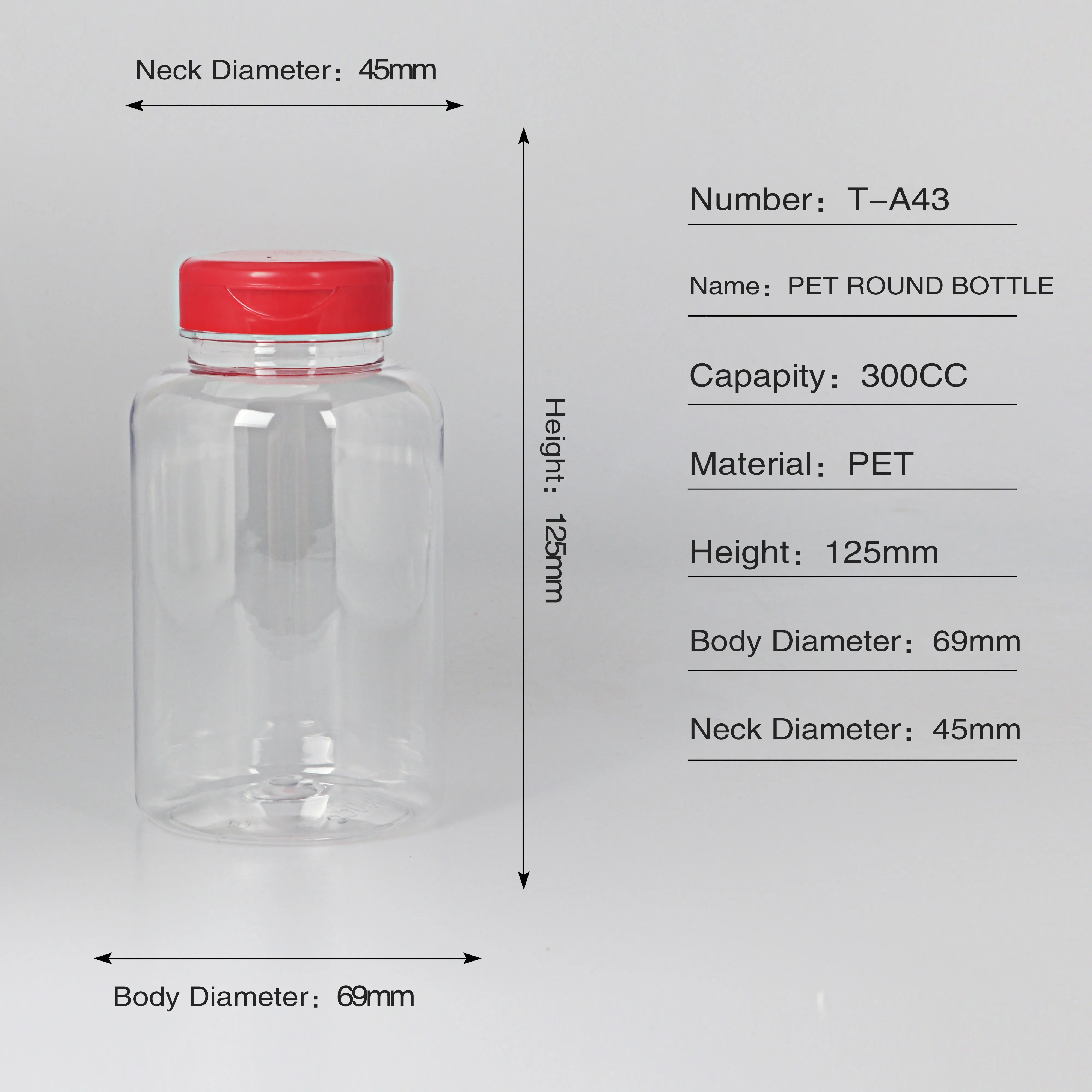 300cc food grade Flip Top Cap Transparent PET Pharmacy Plastic Bottle