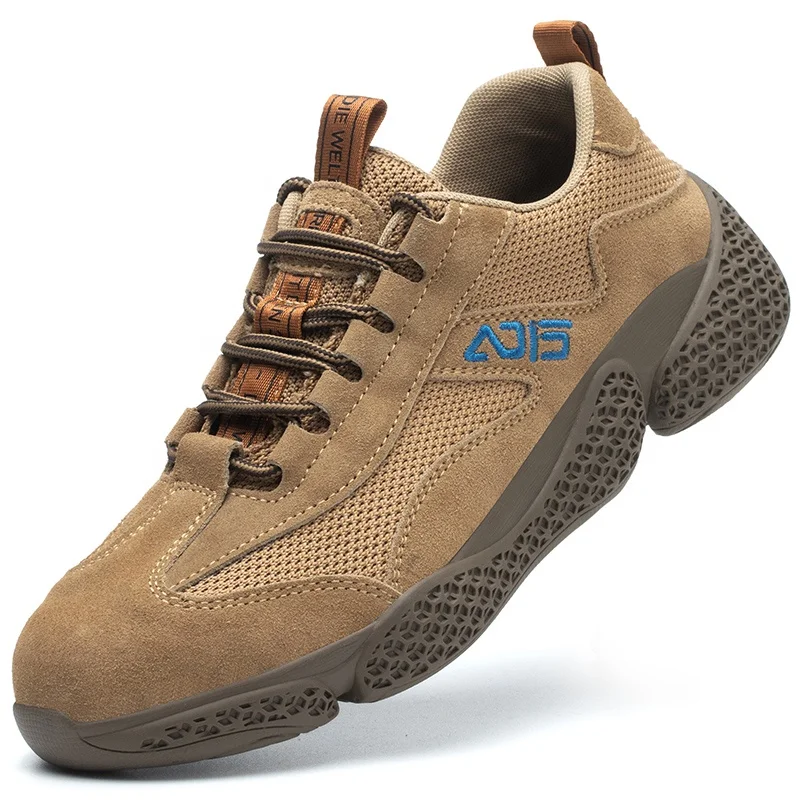 Brown Black Suede Protective Shoes with Breathable Mesh Puncture-Proof Safety Toe composite toe safety shoes for men lightweight