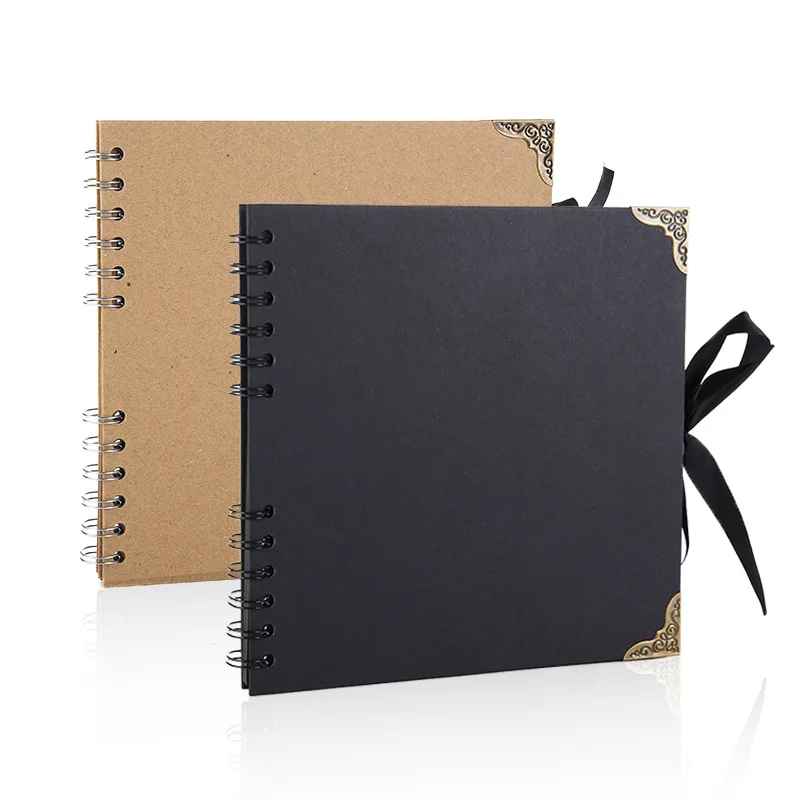 New Black 8 Inch DIY Photo Album 30 sheets Metal Retro Corner Kraft Paper Brown Photo Album Photo Scrapbook Handmade Gift Album