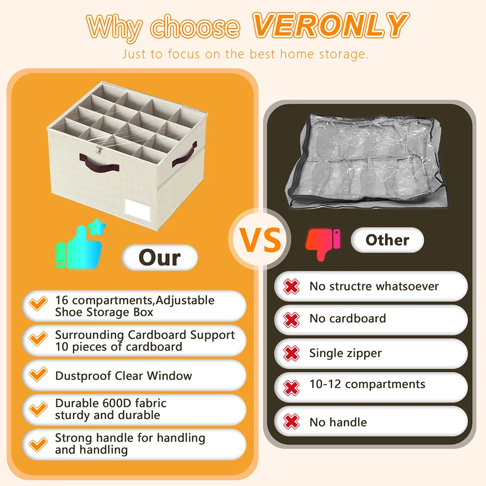 Adjustable Dividers Shoe Storage Bins Foldable Shoe Holder Cube Containers