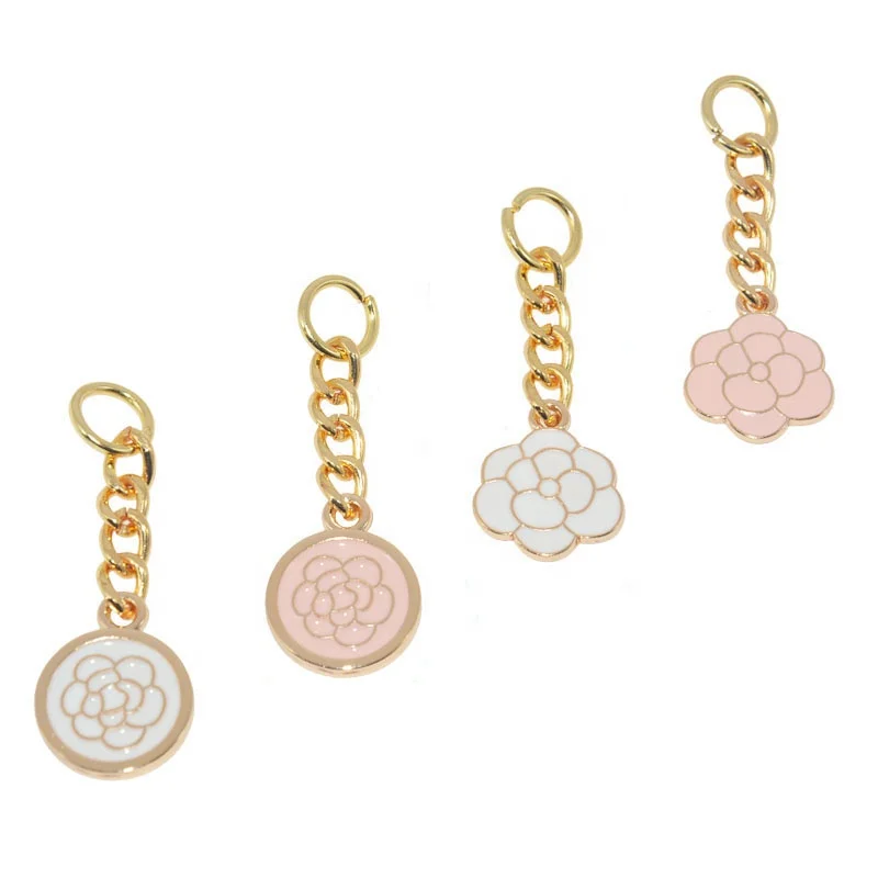 Hot sale key chain metal ring women handbag fittings Camellia charms key holder fashion Drip Pendant chain zipper pull