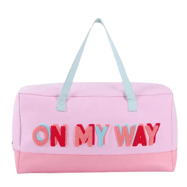 2024 new Embroidered waterproof storage bag with large capacity PU leather hand luggage bag