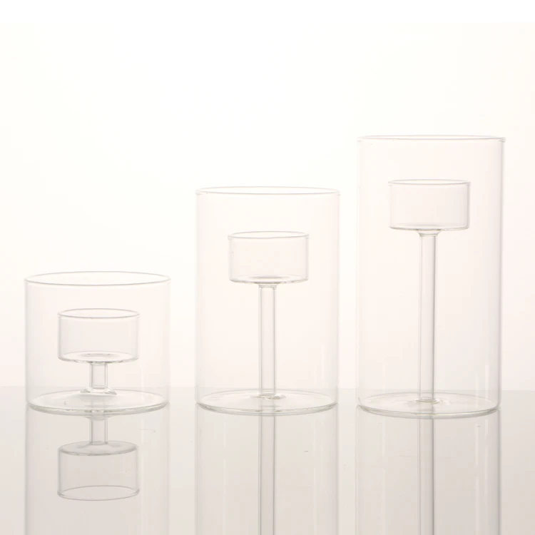 Different Size clear Cylinder Glass Wedding Tealight Candle Holder