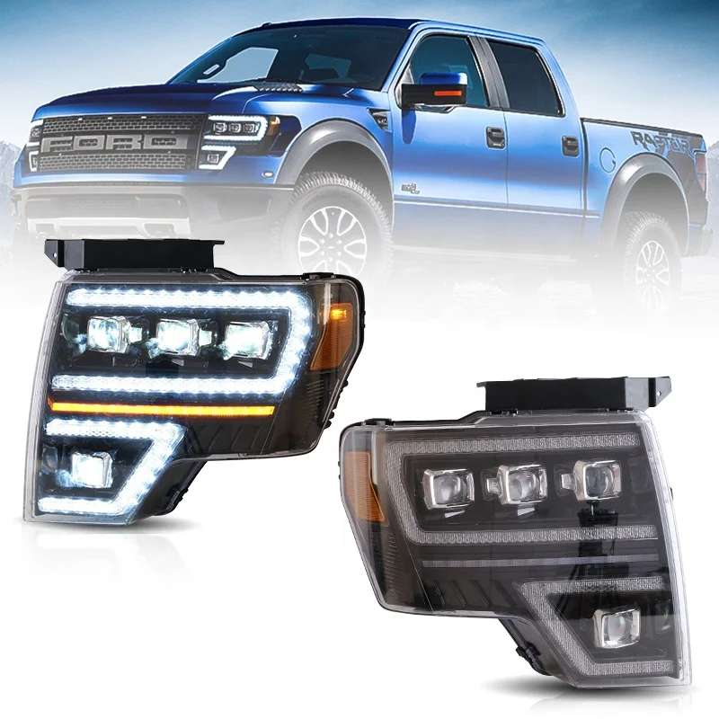VLAND Factory Wholesales Start up Animation DRL Raptor Front Lamp 2009-2014 Full LED projector 2011 Headlights For Ford F150