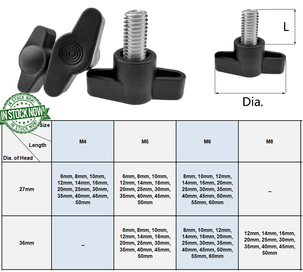 Thumb Wing Screw Blue Camera Knob China Col M4 M5 M6 M8 Thumb Screws Plastic Head T-Knob 6--32-Thumb Screw
