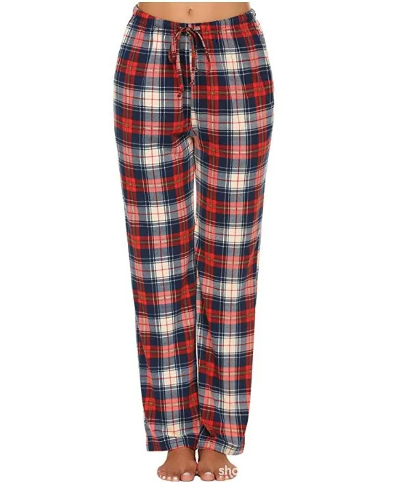 Customize Cotton Red Plaid Sleeping Bottoms Soft Women Casual Pajama Trousers Bottom Plaid Pants