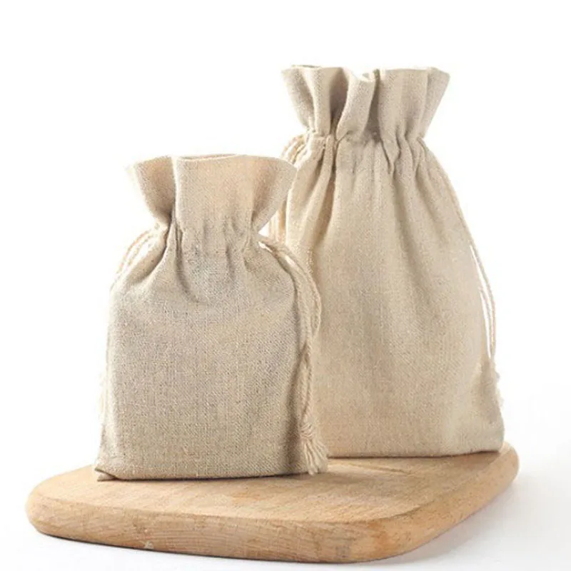 Personalized  Logo Custom Cotton Linen Gift Packaging Pouch Customized Organic Cotton Drawstring Bag