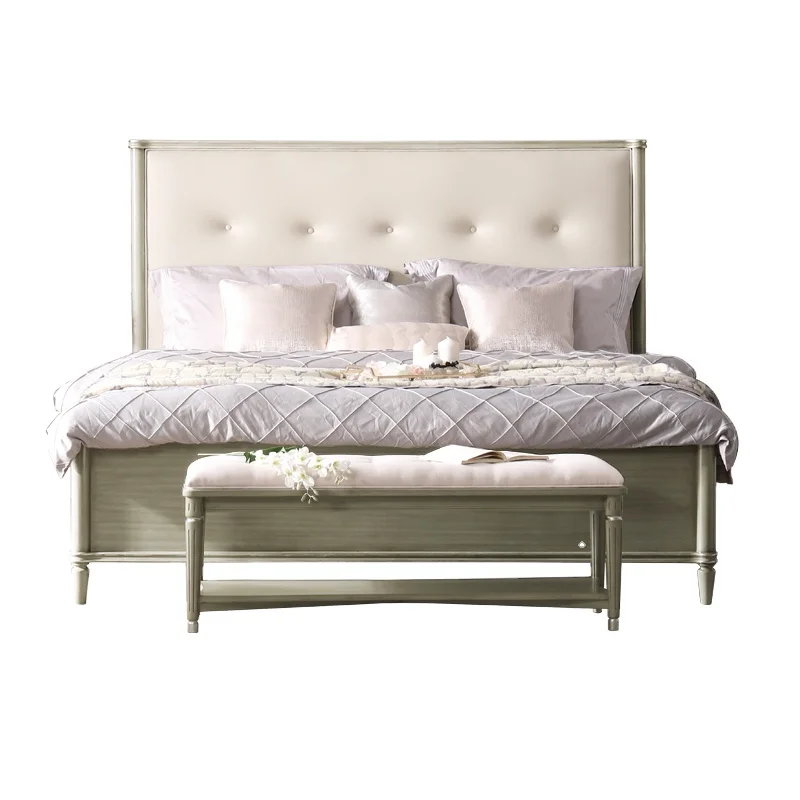 Современная Большая кровать для хранения, кожаная современная кровать большого размера, цельная деревянная рама, двойная кровать с обивкой изголовья кровати