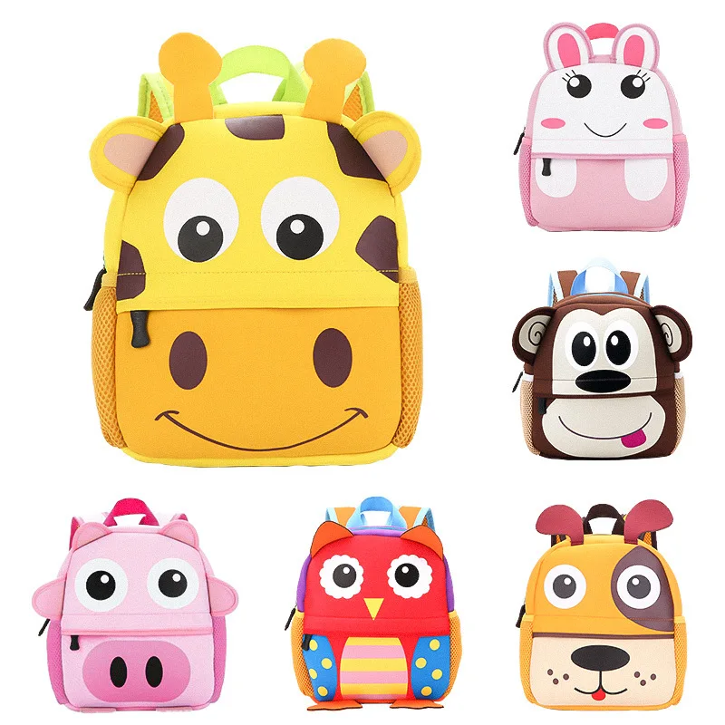 Unisex Cute Cartoon Animal Toddler Backpack Softback Kids Book Bag with Zipper Closure Waterproof Polyester Lining Boys Girls