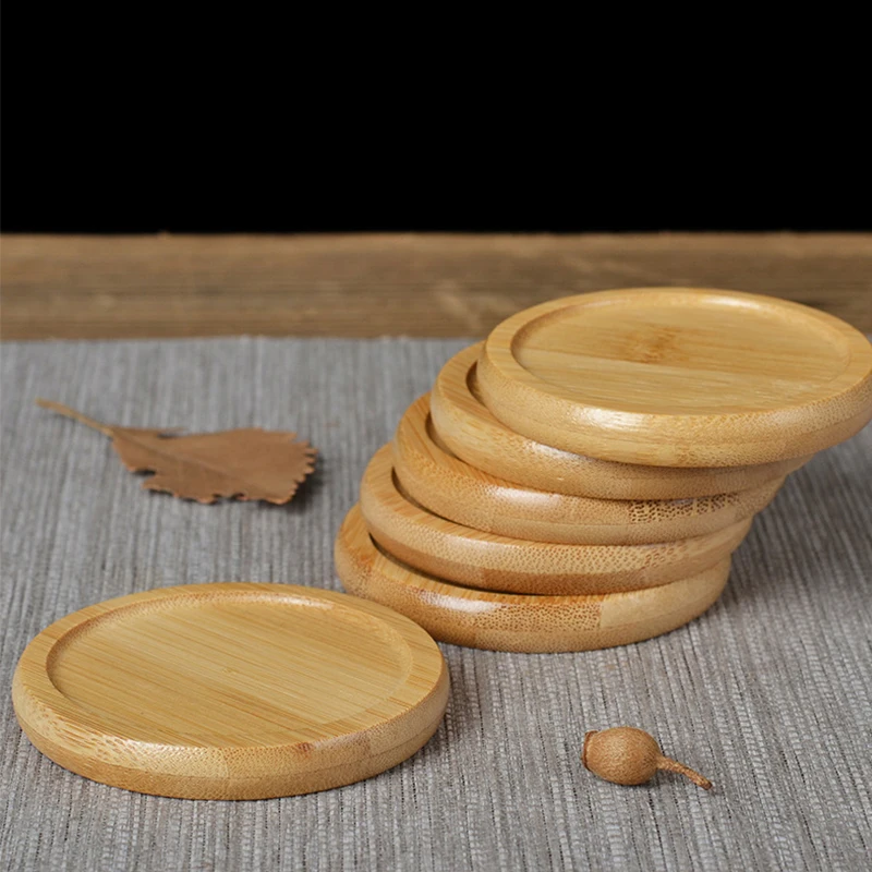 100% nature  heat insulation bamboo tea coaster custom logo round bamboo coaster