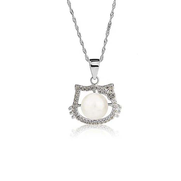 luxury high quality silver wedding hello kitty jewelry set fresh water pearl gemstone zircon necklace earrings ring jewelry sets