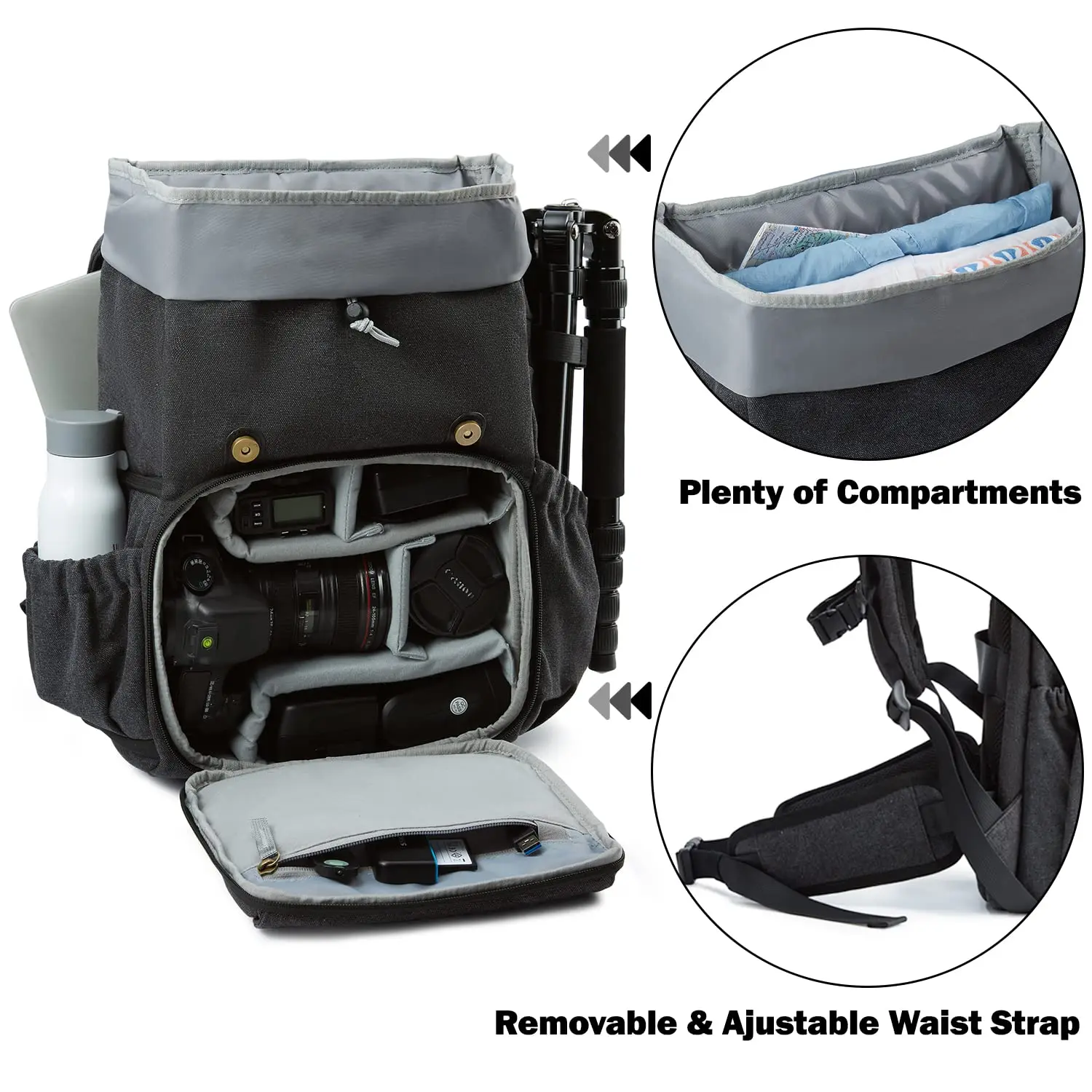 Designer Canvas Large Waterproof Digital Gear Video Camera Storage Bag slr dslr Camera Backpack with Laptop Sleeve and Dividers