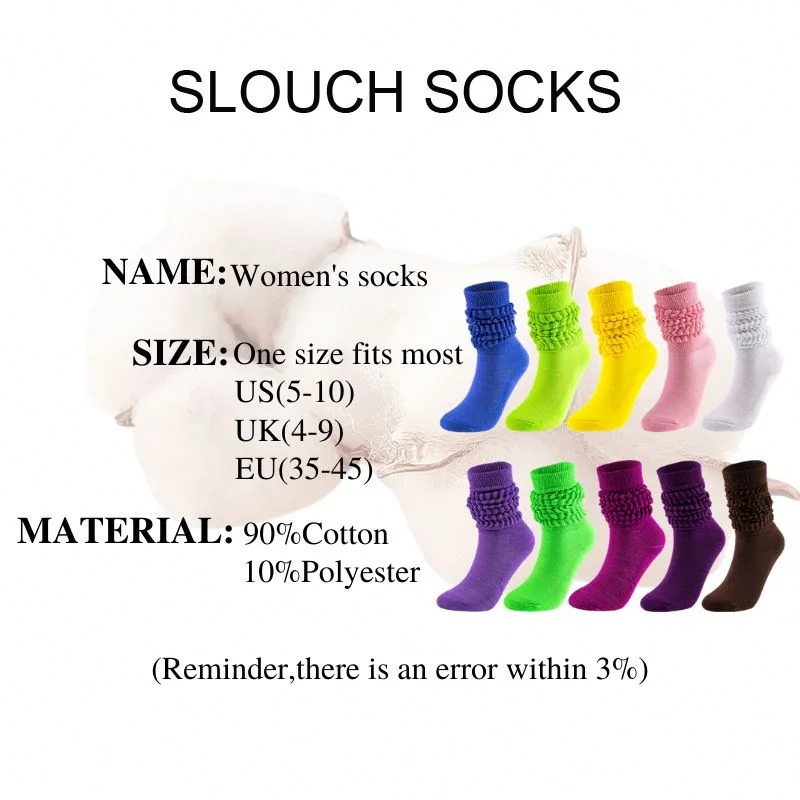 Slouch Scrunchy Socks for Women Colorful Long Loose Stacked Chunky Cotton Ladies Girls Casual Knee High Boot Sock