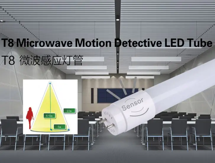 High quality 2ft 4ft Microwave Motion Sensor Detective 9W 18W Glass t8 led tube
