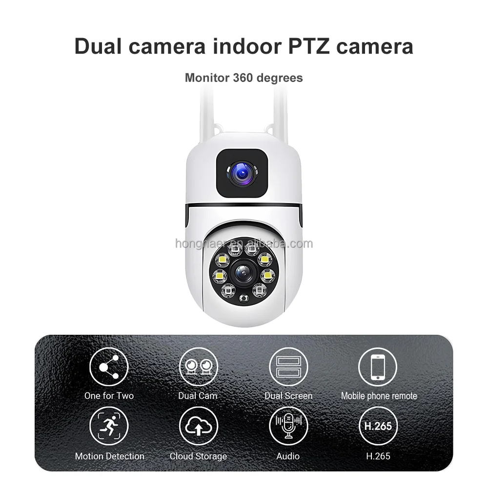 Hongnaer Indoor HD Monitor Smart Video Wireless PTZ IP CCTV Camera Dual Lens V380 Pro WiFi Home Security Surveillance Camera