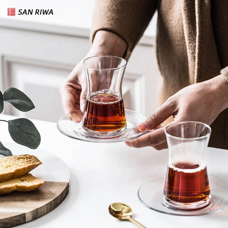 Turkish Tea Glasses and Saucers Set High Borosilicate Glass Arabic Persian Tea Cups (4oz/120ml)