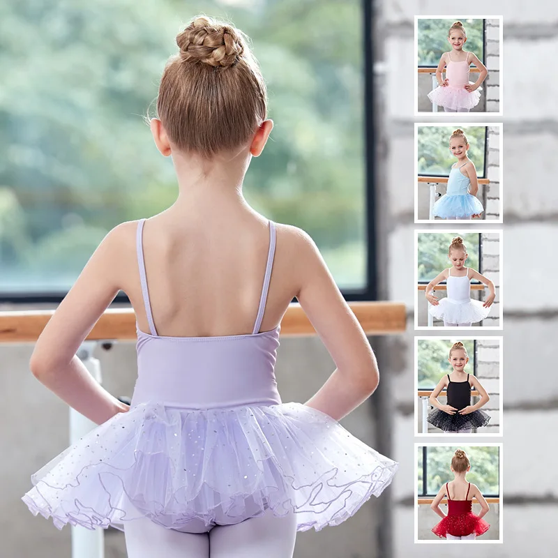 pds982 Hot Sale High Quality Cute Kids Girls Pink Light Purple Ballet Tutu Dance Dress Flutterfly Sleeves Ballet Costume