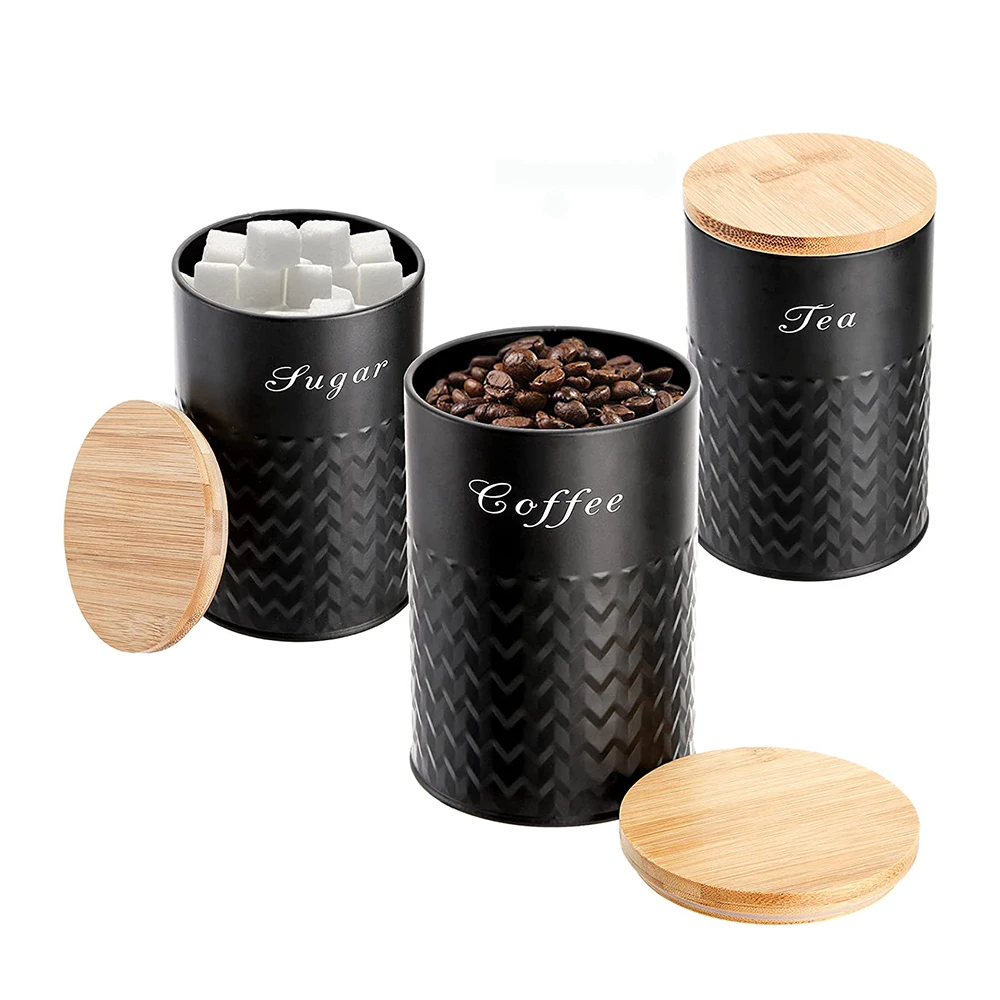 Bamboo Lids Airtight Canister Set Food Storage Containers Jars for Coffee Sugar Tea Flour Rustic Kitchen Decor Containers