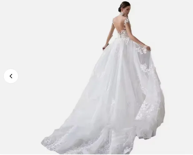 Shoulder-wrapped wedding dress Mori 2024 new bride deep V-neck big backless travel shoot small trailing tulle slimming two-piece