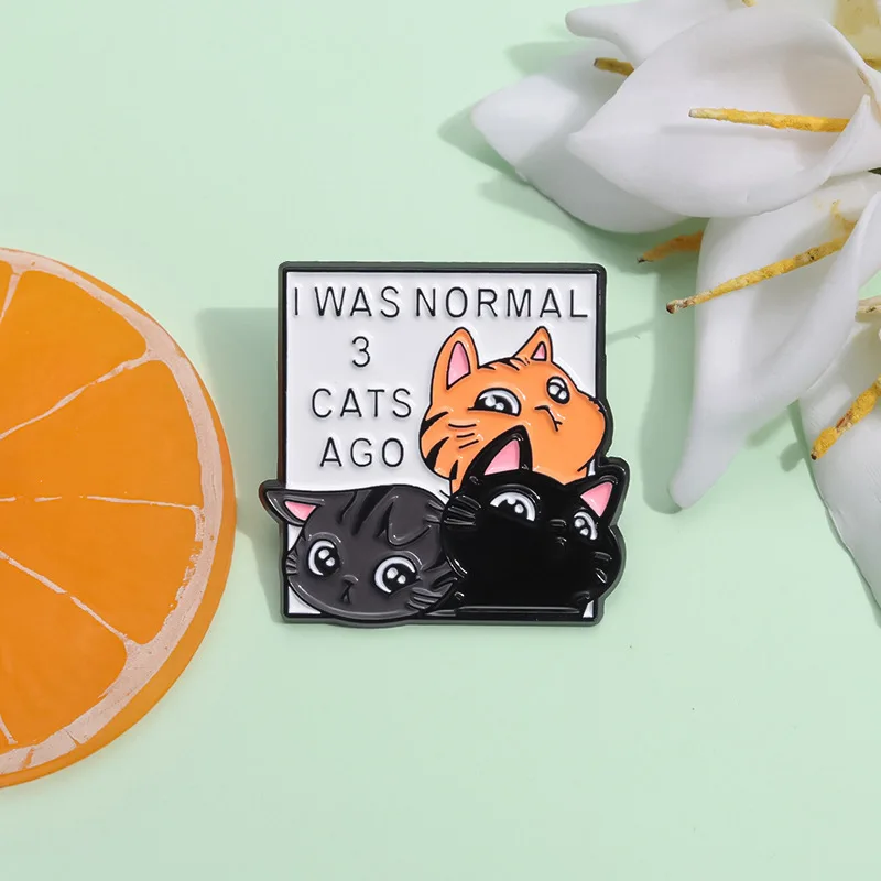 Scene stealing three cute little cat geometric metal badges