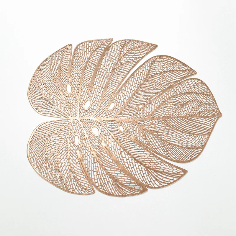 New Arrival Wipeable Metallic Plastic Green Place Mats Leaf Shaped Vinyl Placemats for Dinner Table Heat Resistant Table Mats