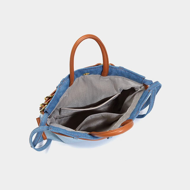 Splicing canvas bag women's large capacity portable shoulder messenger tote computer briefcase bag