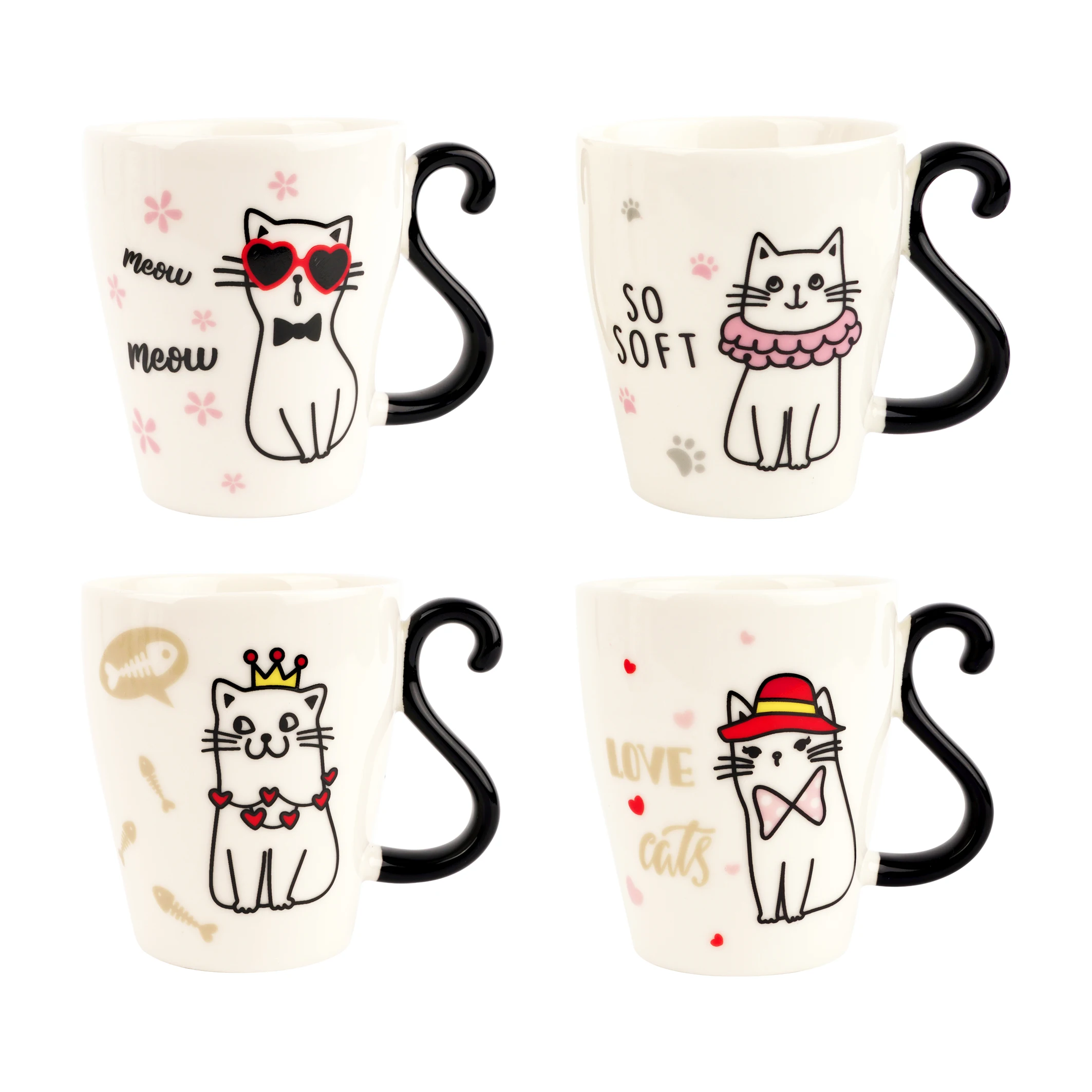 Wholesale 11oz Custom Logo Cup Coffee Creative Handmade Ceramic Mug with Cat Tail Handle