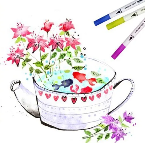 48 Watercolor Dual Tip Brush art Marker Pen Set