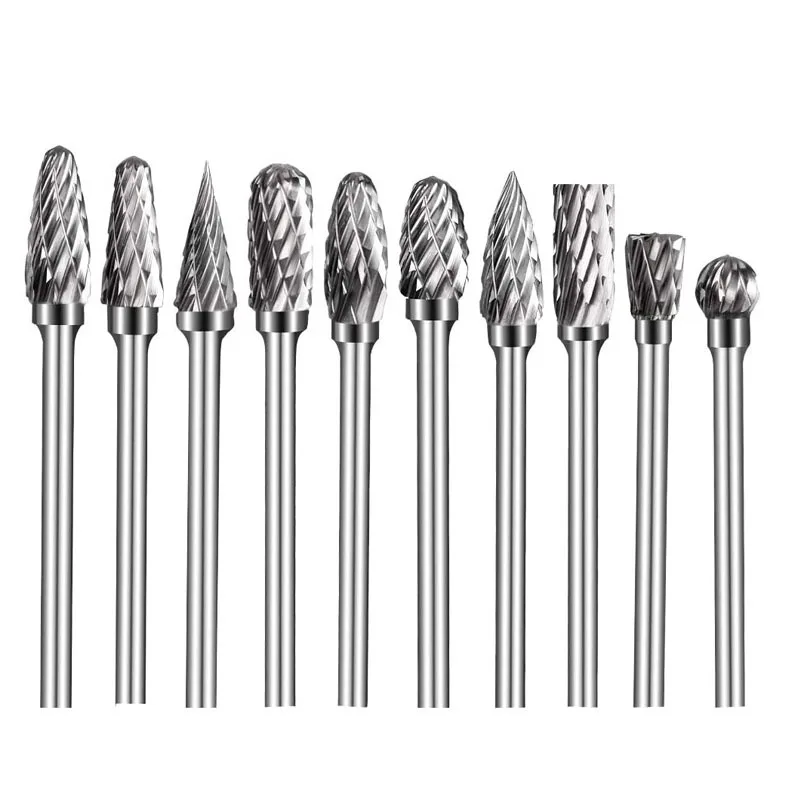 Professional 6pcs/10pcs 1/8 Inch Shank Tungsten Carbide Rotary Burr Routing Router Woodworking Drill Bits Set for Wholesale