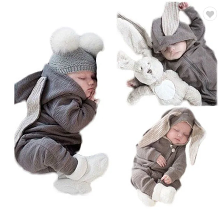 Одежда для новорожденных с большими кроличьими ушками цельный молния с капюшоном Ins международная торговля wish amazon горячая распродажа
