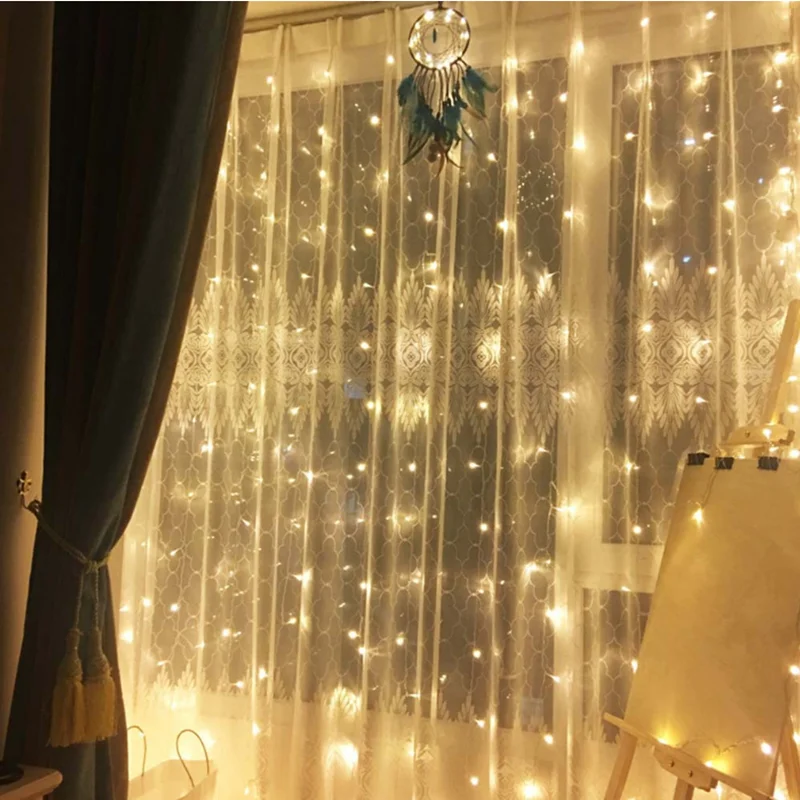 
3x3m 300 LED Copper Wire Icicle Curtain Lights USB With Remote Fairy Lights String Garland For Wedding Party Curtain Decor 
