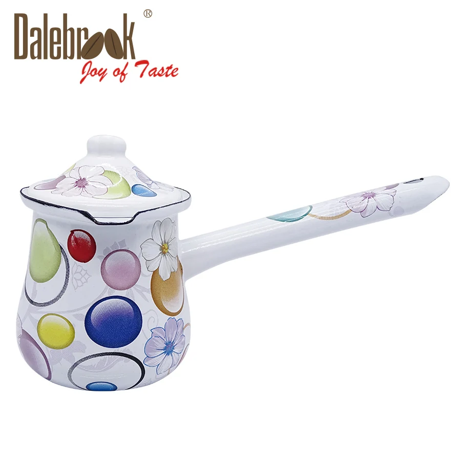 
Dalebrook Turkish Arabic coffee pot Greek Cezve Ibrik Enamel Ceramic Coffee Mug Colorful Dots Tea Milk Pot Cookware Set 