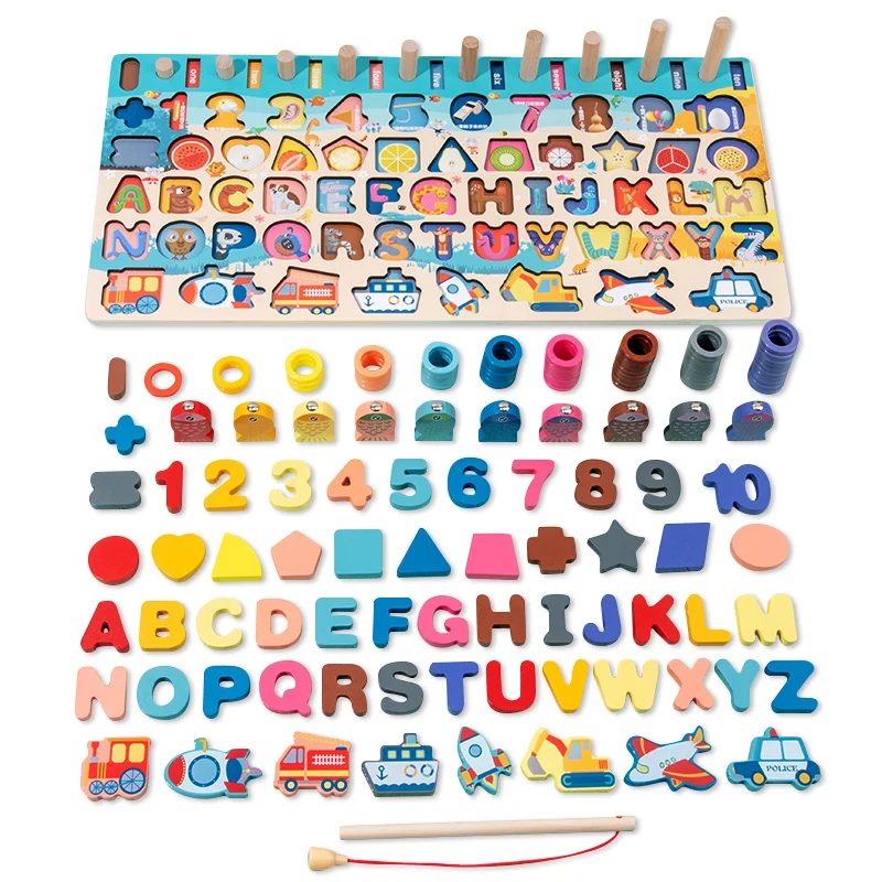 Hot Sale Montessori Multifunction Counting Board Wooden Fishing Math Early Educational Toys for Children