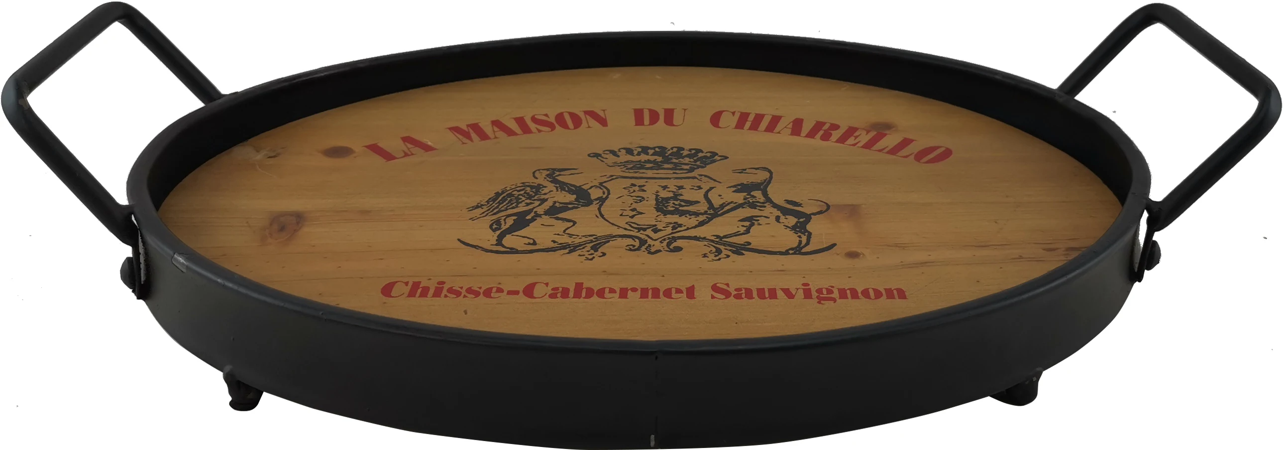 Customized Solid Wood Personalized Round Black Walnut Wood Ottoman Tray Wooden Food Serving Trays With Metal Handles
