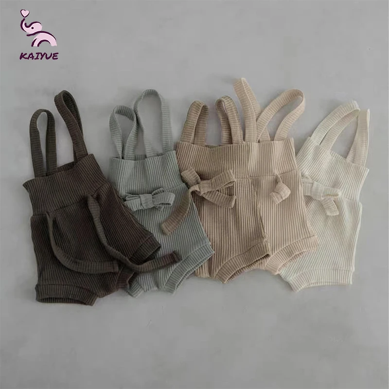 2024 Summer Baby Girls Clothes Sets Cute Cotton Short Sleeve Fashionable Thin Adjustable Suspenders Cotton  Button Suit