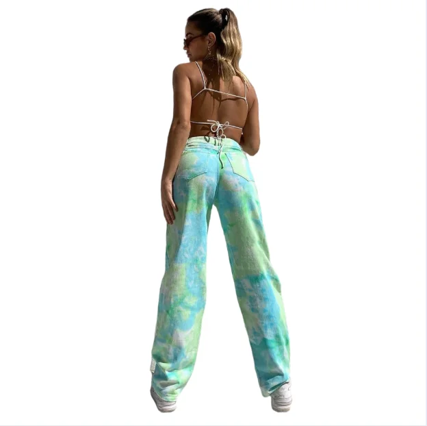 OEM ODM Accept Tie Dye Womens High Waist Pants Stylish Jeans For Women